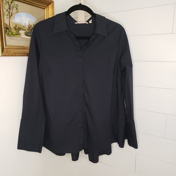 Soft Surroundings Black Ayida Poplin Button Up Shirt Medium - Picture 1 of 3